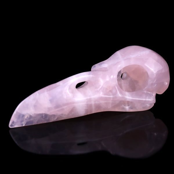 rose quartz crow skull 3cm top view natural pink
