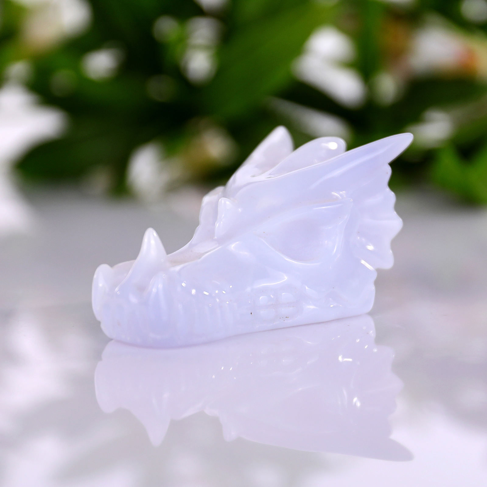 blue chalcedony dragon bone 4cm top view soft blue
